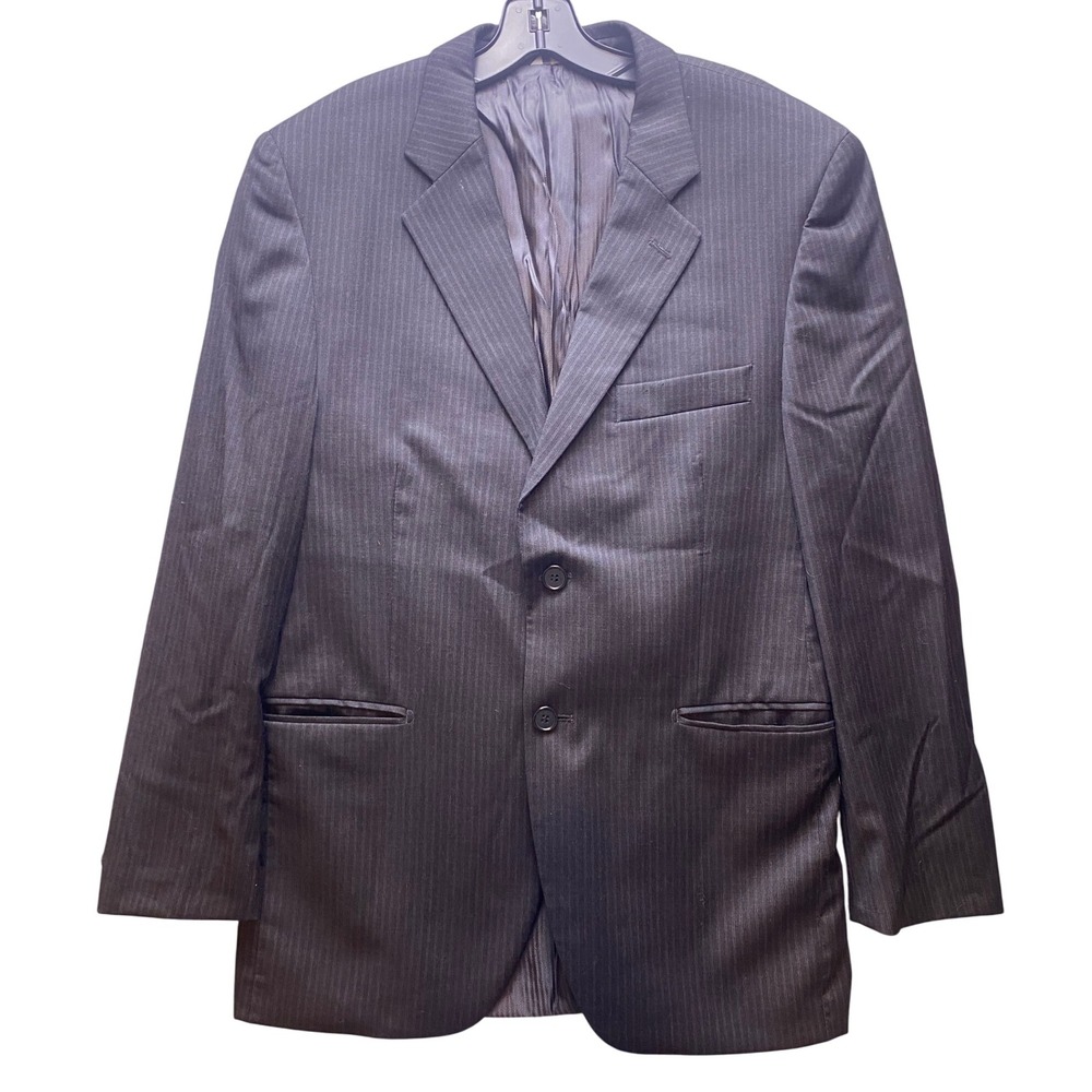 Luigi Buratti‎ Sport Coat Mens 42R Black Pinstripe Blazer Italy Super 130's